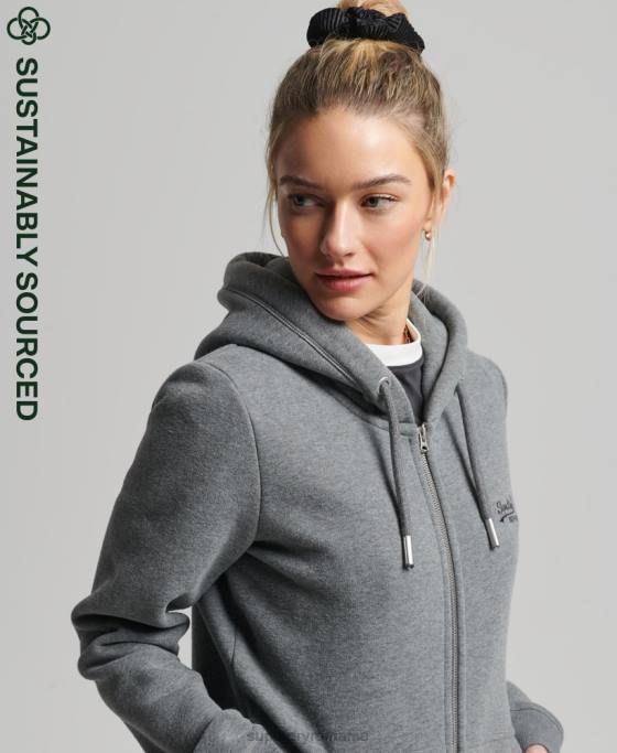 Superdry hanorac cu fermoar cu logo vintage din bumbac organic îmbrăcăminte gri femei JX0Z3383