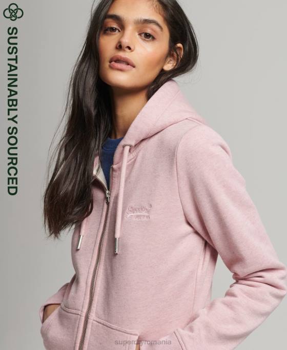Superdry hanorac cu fermoar cu logo vintage din bumbac organic îmbrăcăminte roz femei JX0Z5763