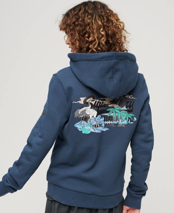 Superdry hanorac cu fermoar cu logo vintage japonez îmbrăcăminte marina femei JX0Z3393
