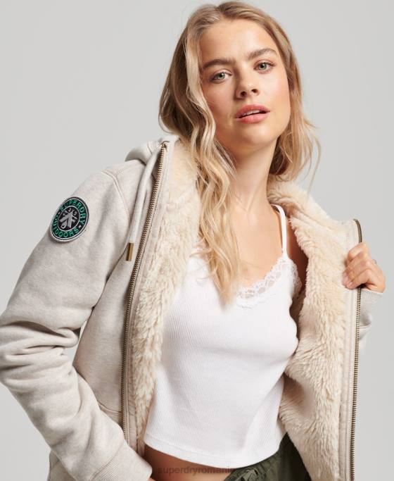 Superdry hanorac cu fermoar urs borg din bumbac organic îmbrăcăminte gri deschis femei JX0Z6093
