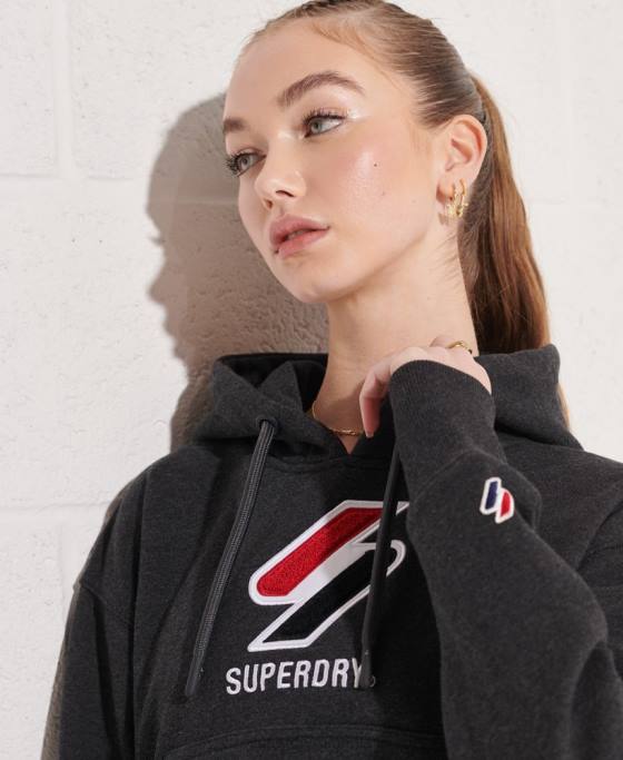 Superdry hanorac cu glugă clasic sportstyle îmbrăcăminte gri inchis femei JX0Z3497