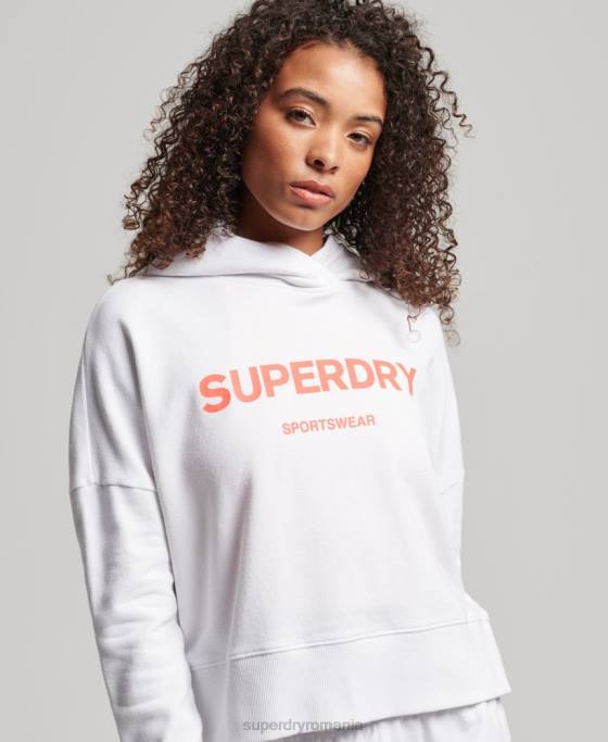 Superdry hanorac cu glugă cu crop box sport de bază îmbrăcăminte alb femei JX0Z3359