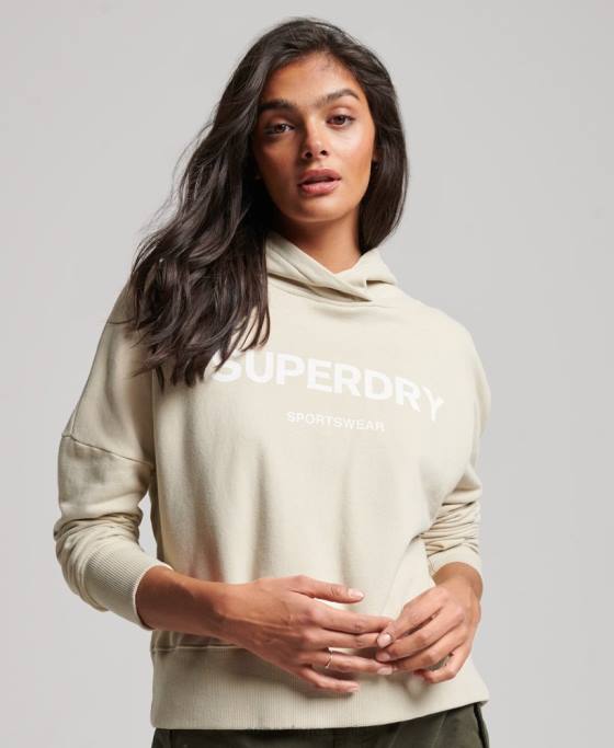 Superdry hanorac cu glugă cu crop box sport de bază îmbrăcăminte bej femei JX0Z3360