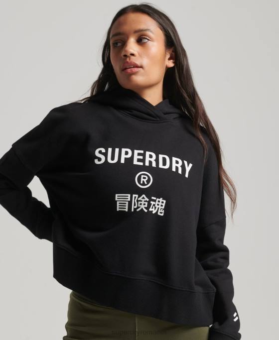 Superdry hanorac cu glugă cu crop box sport de bază îmbrăcăminte negru femei JX0Z2302