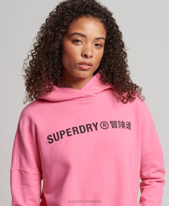 Superdry hanorac cu glugă cu crop box sport de bază îmbrăcăminte roz femei JX0Z2303