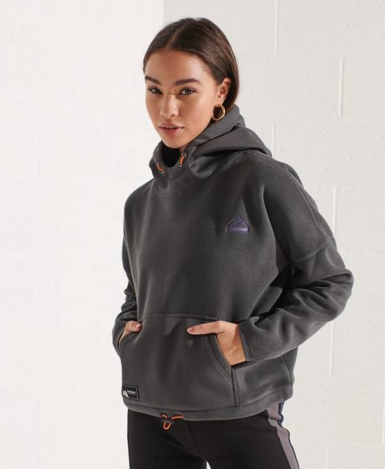 Superdry hanorac cu glugă din fleece de munte îmbrăcăminte gri inchis femei JX0Z3441