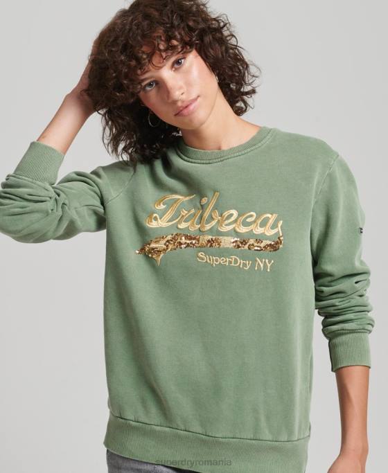 Superdry hanorac cu logo vintage borough crew îmbrăcăminte verde femei JX0Z6112
