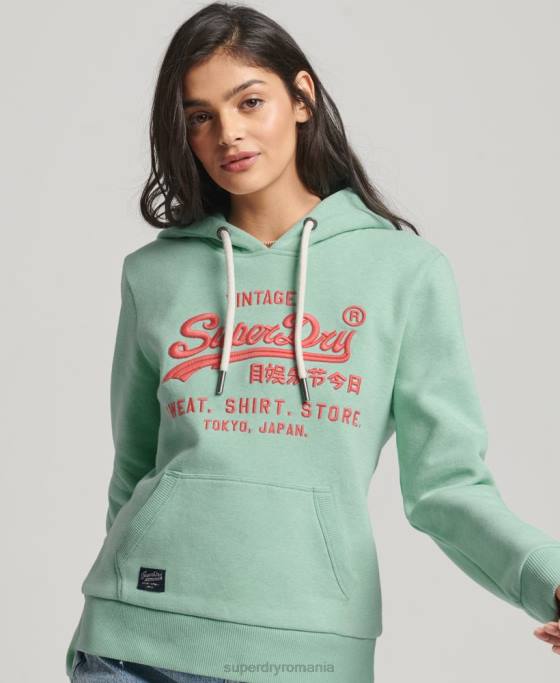 Superdry hanorac cu logo vintage neon îmbrăcăminte verde femei JX0Z3334