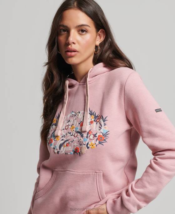 Superdry hanorac cu scripturi florale îmbrăcăminte roz femei JX0Z3426