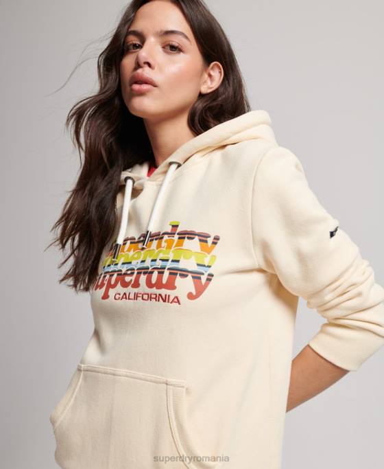 Superdry hanorac cu umplutură cu scripturi de epocă îmbrăcăminte alb femei JX0Z2304
