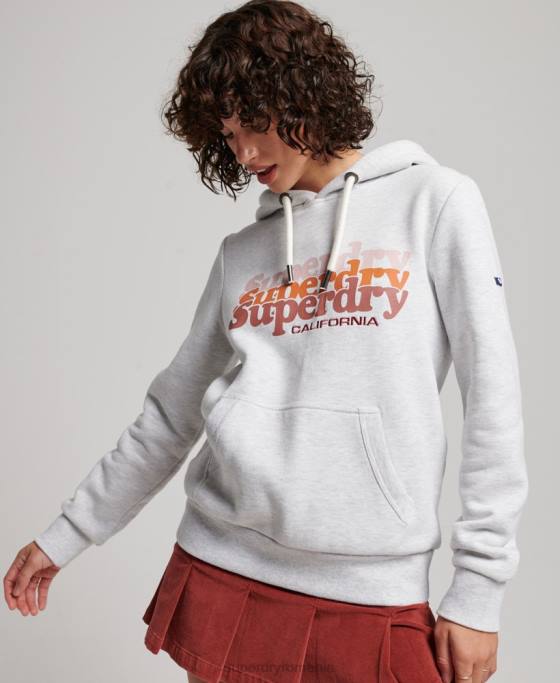 Superdry hanorac cu umplutură cu scripturi de epocă îmbrăcăminte gri deschis femei JX0Z2223