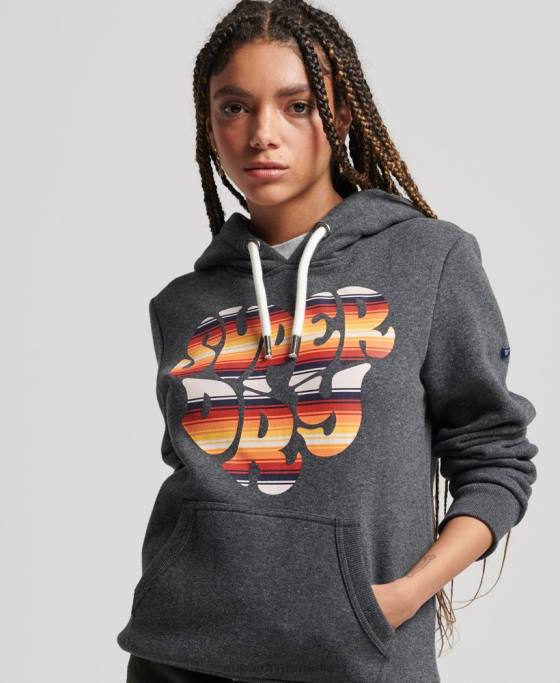 Superdry hanorac cu umplutură cu scripturi de epocă îmbrăcăminte gri inchis femei JX0Z3406