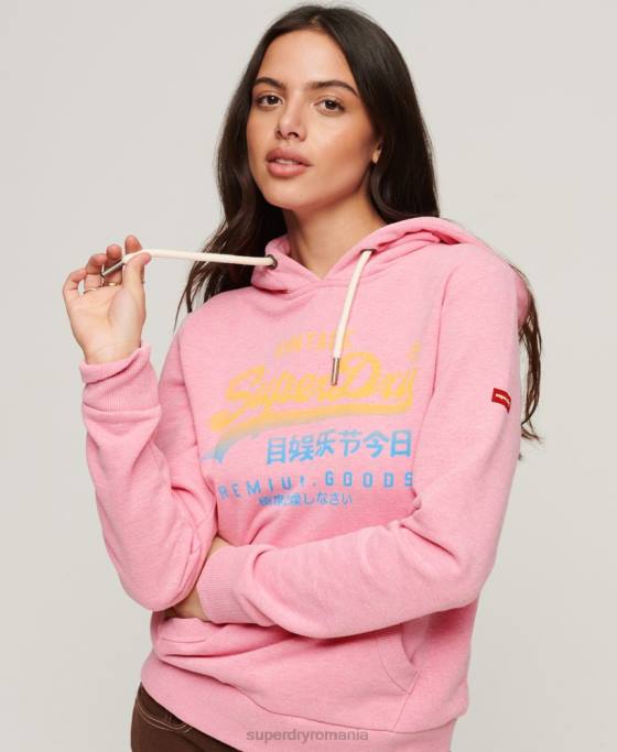 Superdry hanorac decolorat premium cu logo vintage îmbrăcăminte roz femei JX0Z3326