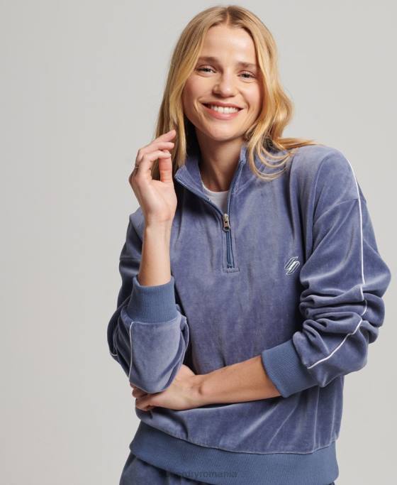 Superdry hanorac henley din velur îmbrăcăminte albastru femei JX0Z3363