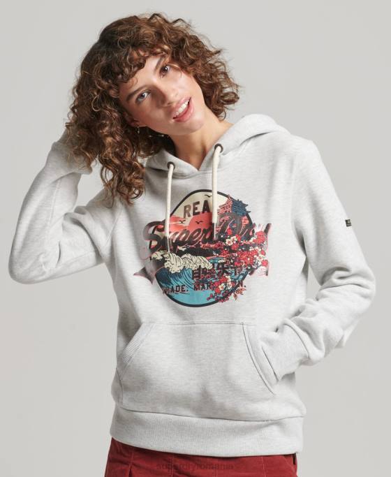 Superdry hanorac japonez cu logo vintage îmbrăcăminte gri deschis femei JX0Z3389