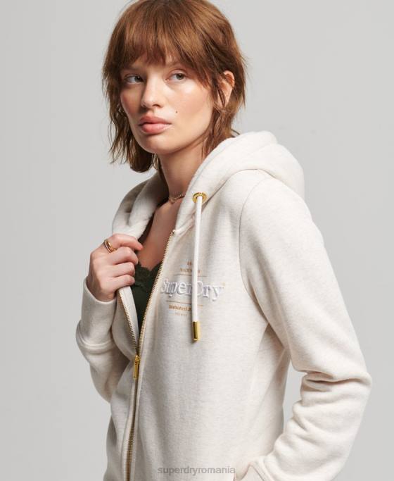 Superdry hanorac lux cu logo brodat cu fermoar îmbrăcăminte bej femei JX0Z6022