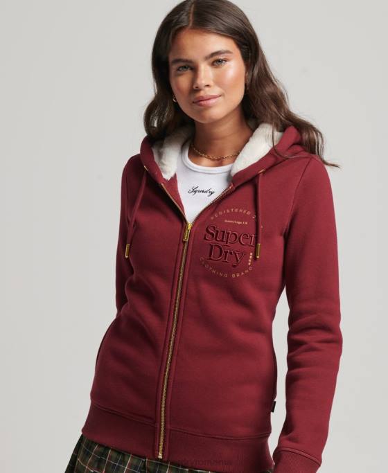 Superdry hanorac lux cu logo brodat cu fermoar îmbrăcăminte roșu femei JX0Z6023