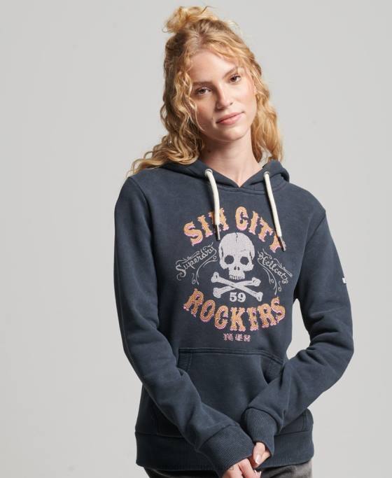 Superdry hanorac metalic marca marca îmbrăcăminte negru femei JX0Z3300