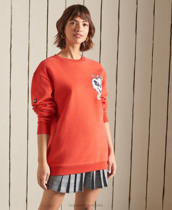 Superdry hanorac oversize crossing lines crew îmbrăcăminte roșu femei JX0Z5928