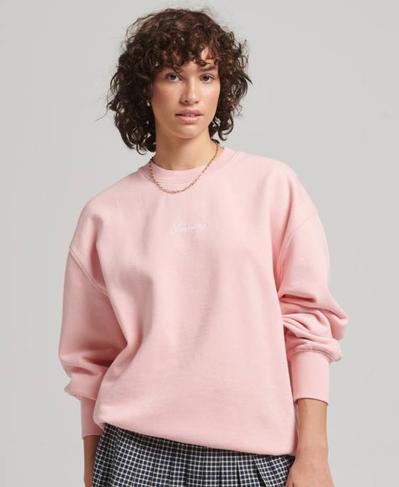 Superdry hanorac oversize pentru echipaj brodat heritage îmbrăcăminte roz femei JX0Z5808