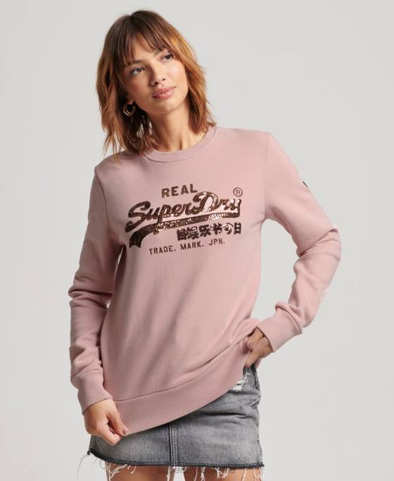 Superdry hanorac tip echipaj cu logo vintage îmbrăcăminte roz femei JX0Z3308