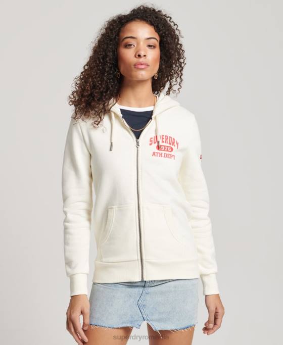 Superdry hanorac vintage atletic cu fermoar îmbrăcăminte alb femei JX0Z2251