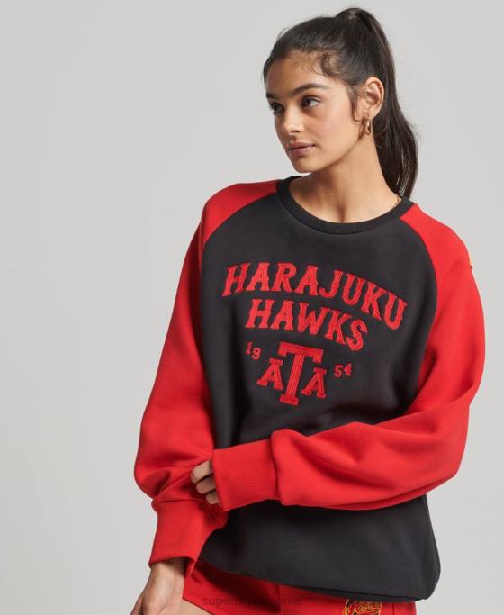 Superdry hanorac vintage colegial raglan crew îmbrăcăminte negru femei JX0Z3375