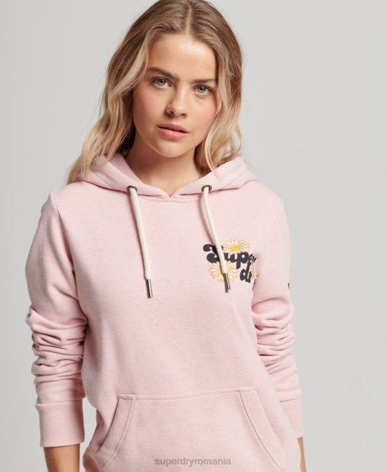 Superdry hanorac vintage cu scripturi florale îmbrăcăminte roz femei JX0Z3408