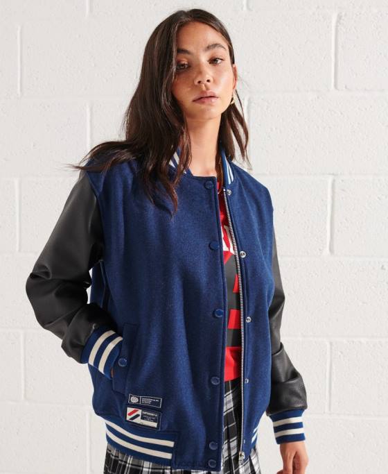 Superdry geacă de baseball de lână îmbrăcăminte albastru femei JX0Z5478