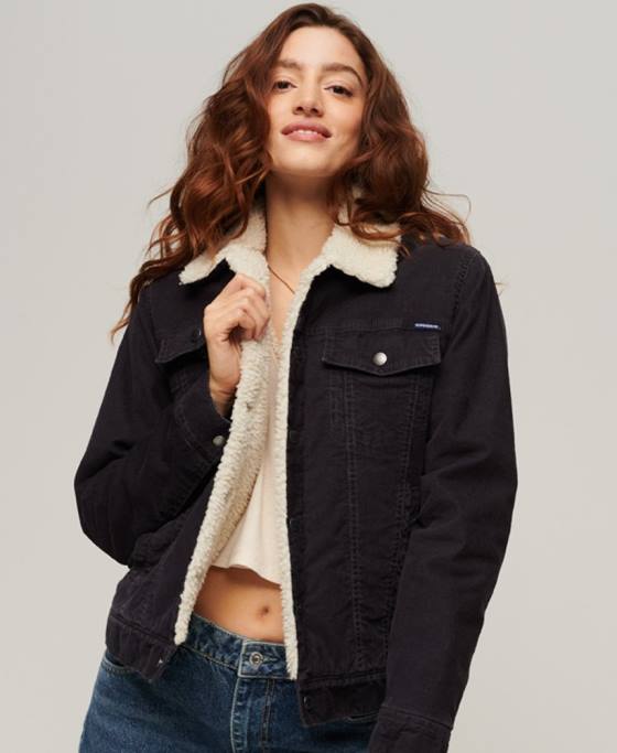 Superdry geacă de camioner cu snur sherpa îmbrăcăminte negru femei JX0Z3817