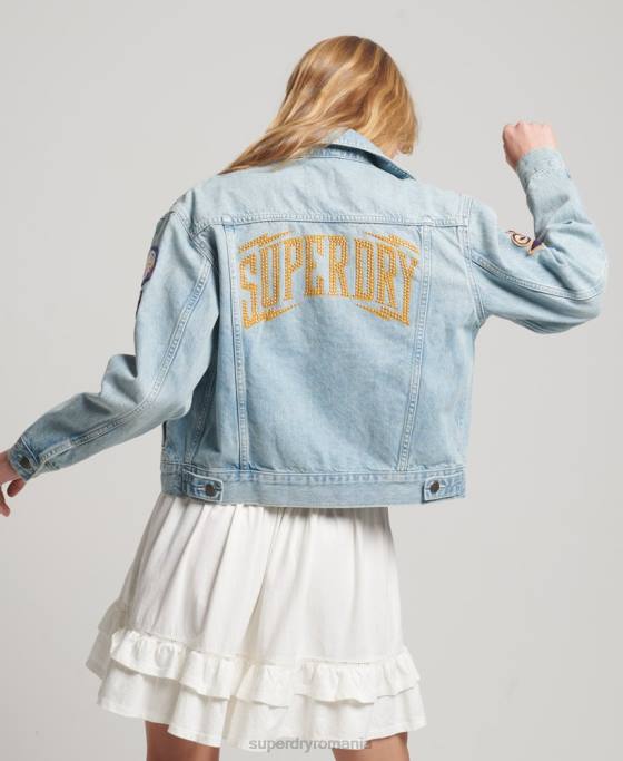 Superdry geacă de camioner vintage petic îmbrăcăminte albastru deschis femei JX0Z2019