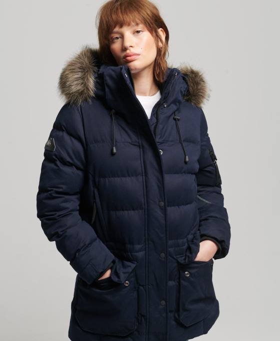 Superdry geacă parka expediție din microfibră îmbrăcăminte marina femei JX0Z3658
