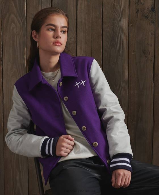 Superdry geaca varsity din piele uscata editie limitata îmbrăcăminte Violet femei JX0Z5664