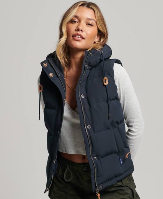 Superdry gilet puf cu glugă Everest îmbrăcăminte marina femei JX0Z3805