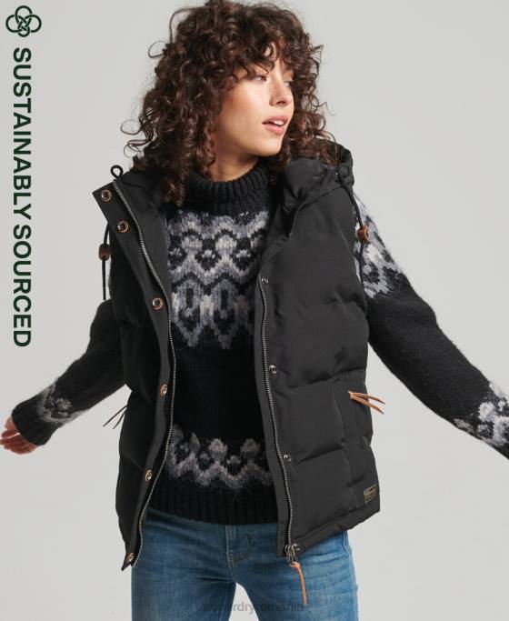Superdry gilet puf cu glugă Everest îmbrăcăminte negru femei JX0Z3783
