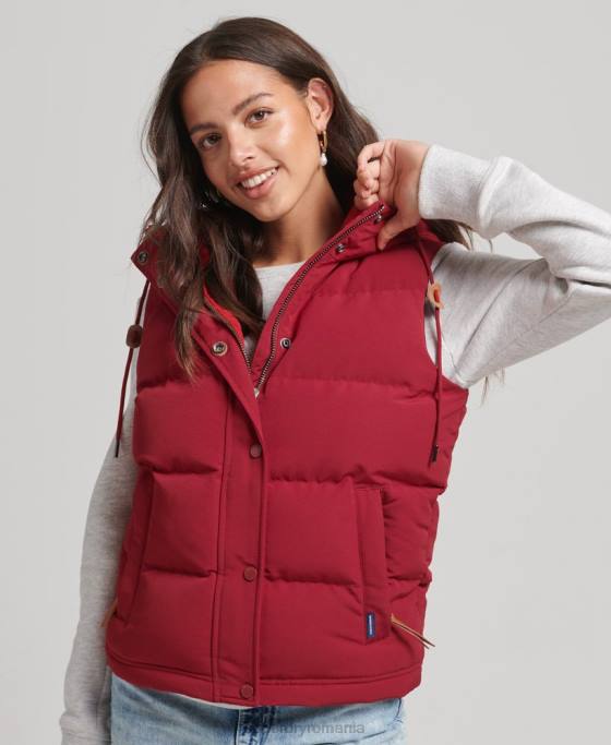 Superdry gilet puf cu glugă Everest îmbrăcăminte roșu femei JX0Z3667