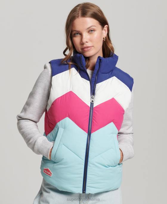 Superdry gilet puf cu panouri retro îmbrăcăminte albastru deschis femei JX0Z5473