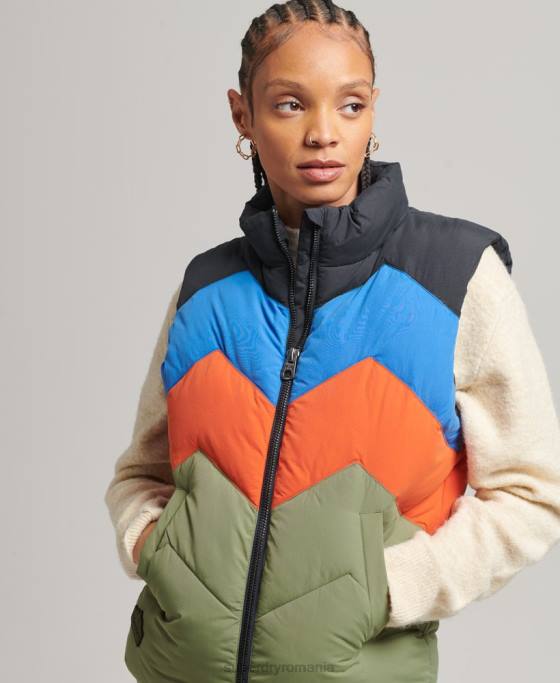 Superdry gilet puf cu panouri retro îmbrăcăminte verde femei JX0Z5472