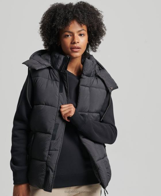 Superdry giletă scurtă căptușită de la margine îmbrăcăminte negru femei JX0Z3581