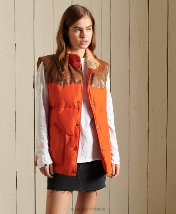 Superdry gilet supradimensionat din amestec de piele îmbrăcăminte portocale femei JX0Z5452