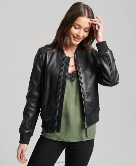 Superdry jachetă bombardier de zbor din piele studio îmbrăcăminte negru femei JX0Z3838