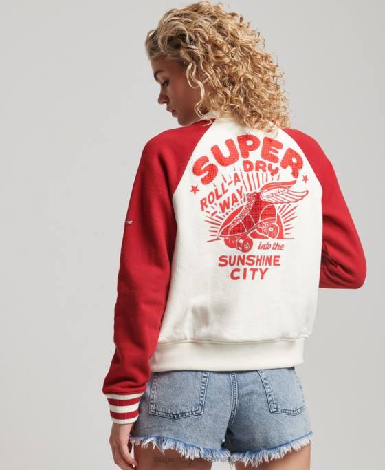 Superdry jachetă bomber colegială script îmbrăcăminte alb femei JX0Z3610