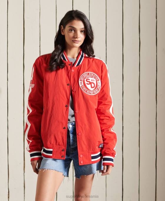 Superdry jachetă bomber colegială supradimensionată îmbrăcăminte roșu femei JX0Z3842