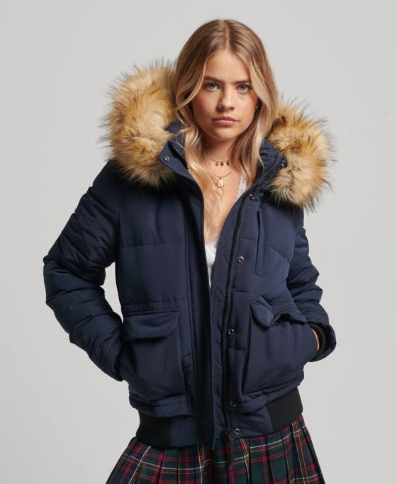 Superdry jachetă bomber cu glugă Everest îmbrăcăminte marina femei JX0Z3752