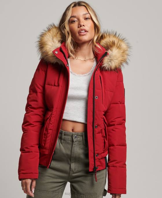 Superdry jachetă bomber cu glugă Everest îmbrăcăminte roșu femei JX0Z3676