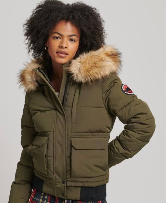 Superdry jachetă bomber cu glugă Everest îmbrăcăminte verde femei JX0Z3671