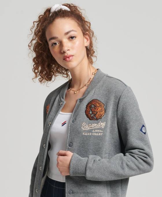 Superdry jachetă bomber din jerseu colegial îmbrăcăminte gri femei JX0Z5881