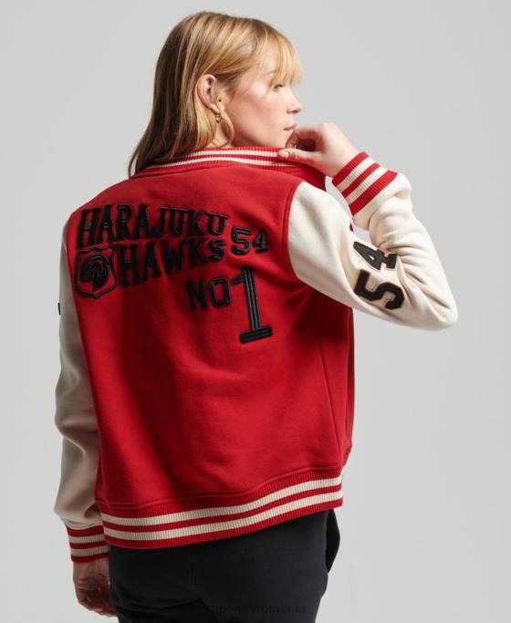 Superdry jachetă bomber din tricou de baseball de epocă îmbrăcăminte roșu femei JX0Z3722