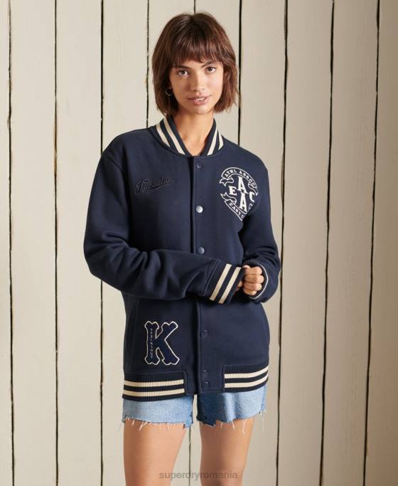 Superdry jachetă bomber supradimensionată din jerseu de colegiu îmbrăcăminte marina femei JX0Z6026