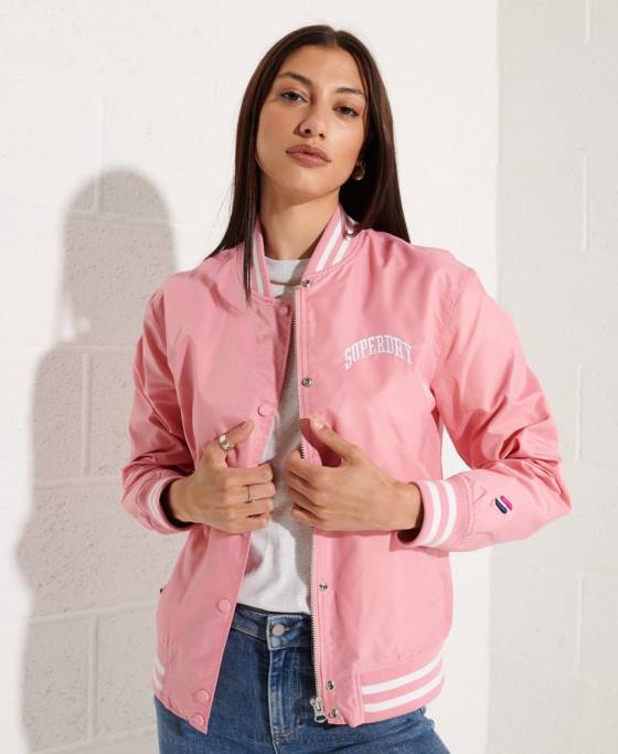 Superdry jachetă clasică de baseball de varsity îmbrăcăminte roz femei JX0Z5582